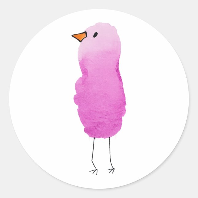 Whimsical Pink Watercolor Bird Sticker (Front)