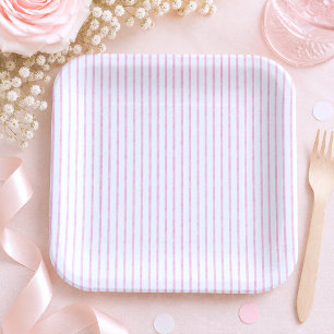 Whimsical Pink Watercolor Bow Stripe Baby Shower Paper Plate