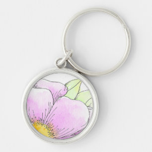 Whimsical Pink Watercolor Flower Key Ring