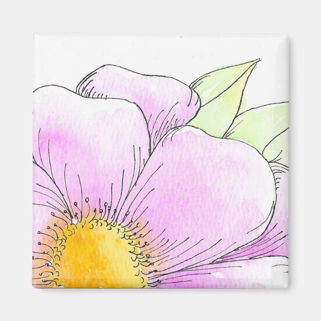 Whimsical Pink Watercolor Flower Magnet (Front)