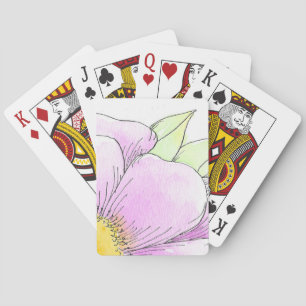 Whimsical Pink Watercolor Flower Playing Cards
