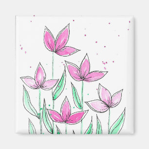 Whimsical Pink Watercolor Flowers Magnet
