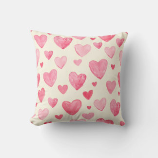 Whimsical Pink Watercolor Hearts Pattern Baby Girl Cushion