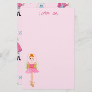 Whimsical Pink Watercolor Nutcracker Ballerina Stationery
