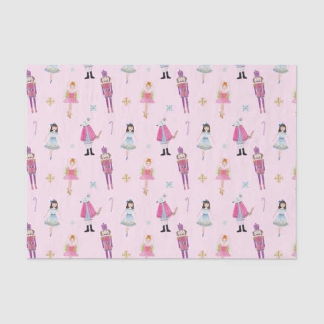 Whimsical Pink Watercolor Nutcracker Ballet Tissue Paper (Front)