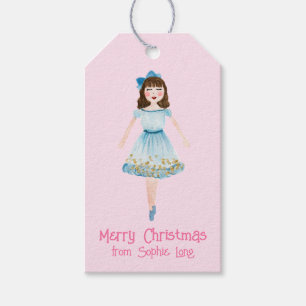 Whimsical Pink Watercolor Nutcracker Clara Gift Tags