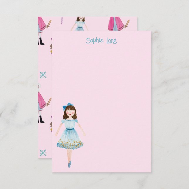 Whimsical Pink Watercolor Nutcracker Clara Thank You Card (Front/Back)