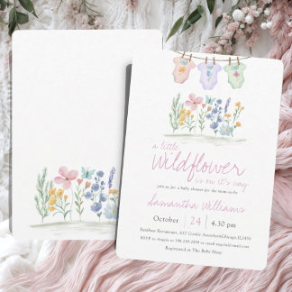 Whimsical Pink Watercolor Wildflower Baby Shower  Invitation