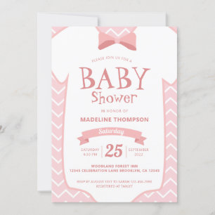 Whimsical Pink White Bow Tie Baby Girl Baby Shower Invitation