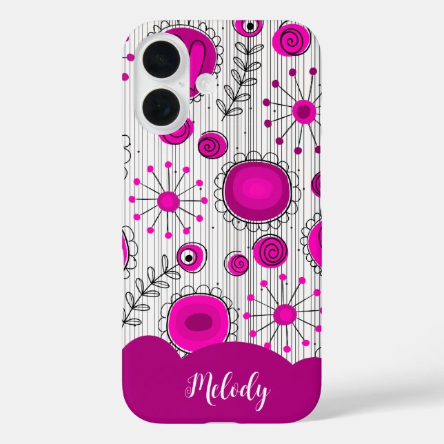 Whimsical pink white hearts flowers floral name Case-Mate iPhone case (Back)