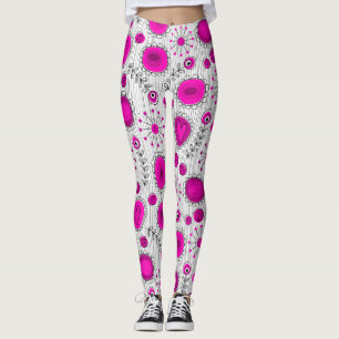 Whimsical pink white hearts flowers floral name leggings