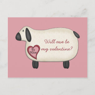 Whimsical Pink White Sheep Hearts Valentines Holiday Postcard