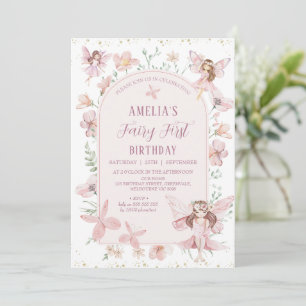 Whimsical Pink Wildflowers Fairy First Birthday Invitation