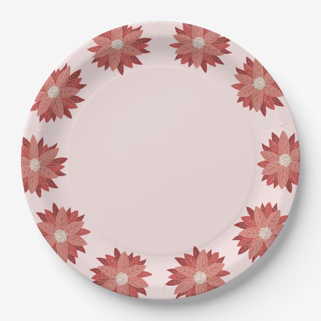 whimsical pink winter christmas poinsettia paper plate (Front)