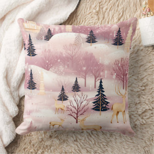 Whimsical Pink Winter Landscape (1) Cushion