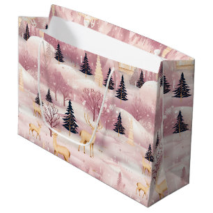 Whimsical Pink Winter Landscape (1) Large Gift Bag