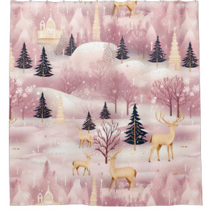 Whimsical Pink Winter Landscape (1) Shower Curtain