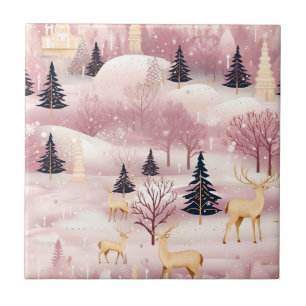 Whimsical Pink Winter Landscape (1) Tile