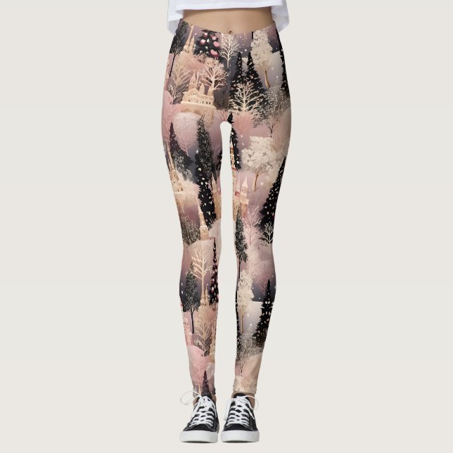 Whimsical Pink Winter Landscape (2) Leggings (Front)