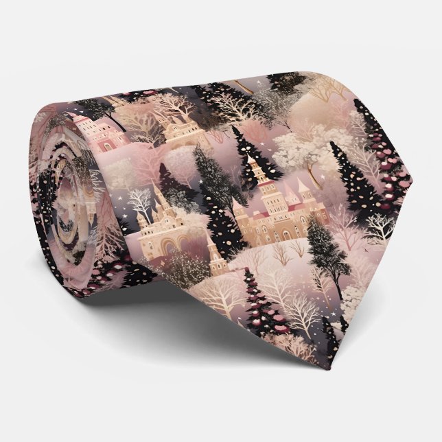 Whimsical Pink Winter Landscape (2) Tie (Rolled)