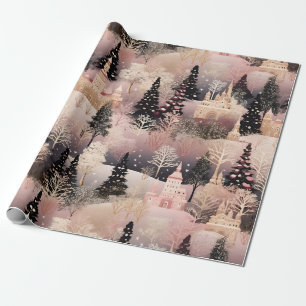 Whimsical Pink Winter Landscape (2) Wrapping Paper