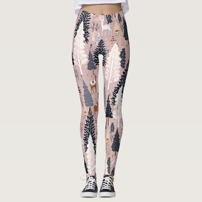 Whimsical Pink Winter Landscape (3) Leggings (Front)