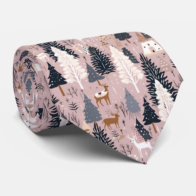 Whimsical Pink Winter Landscape (3) Tie (Rolled)