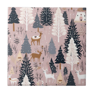 Whimsical Pink Winter Landscape (3) Tile