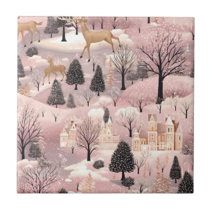 Whimsical Pink Winter Landscape (4) Tile