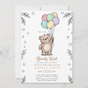 Whimsical Pink Yellow Teddy bear baby shower Invitation