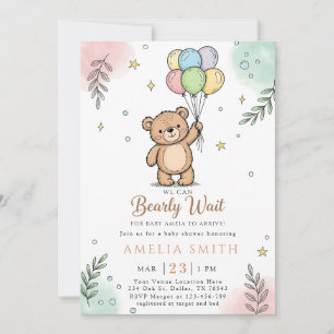 Whimsical Pink Yellow Teddy bear baby shower Invitation