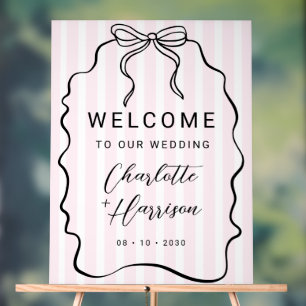 Whimsical Pinstripe Bow Wedding Welcome Acrylic Sign