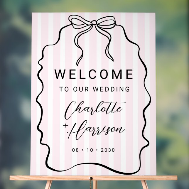 Whimsical Pinstripe Bow Wedding Welcome Acrylic Sign (Neutral)