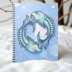 Whimsical Pisces Fish Dreamy Girly Sea Green Blue Notebook