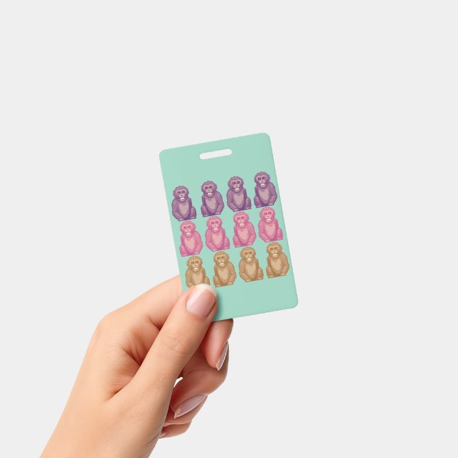 Whimsical Pixel Style Colourful Monkeys ID Badge (Handheld)