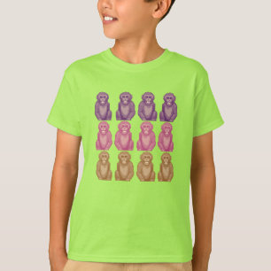 Whimsical Pixel Style Colourful Monkeys T-Shirt