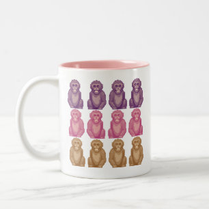Whimsical Pixel Style Colourful Monkeys Two-Tone Coffee Mug