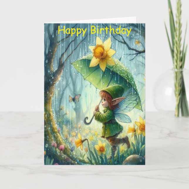 Whimsical Pixie Birthday Card – Fairy in Forest (Front)