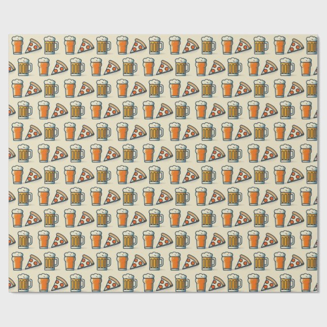 Whimsical Pizza and Beer Pattern Wrapping Paper (Flat)