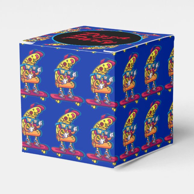 Whimsical Pizza Party Cube Favour Box (Front Side)