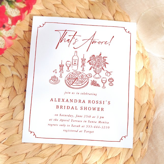 Whimsical Pizza & Wine Bridal Shower Invitation (Card Front Mock-up)