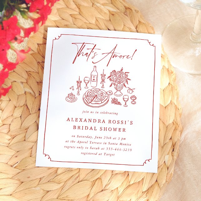 Whimsical Pizza & Wine Bridal Shower Invitation (Card Front Mock-up)