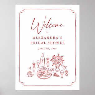 Whimsical Pizza & Wine Bridal Shower Welcome Poster