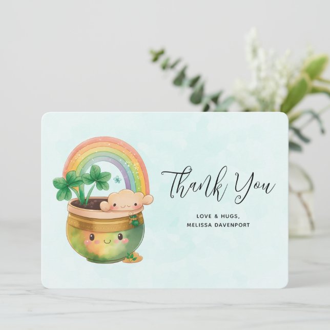 Whimsical Planter with Rainbow & Clover Thank You (Standing Front)