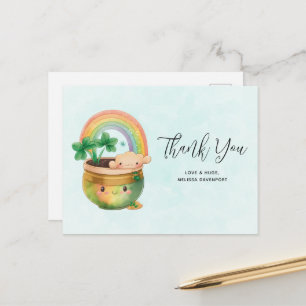 Whimsical Planter with Rainbow & Clover Thank You Postcard