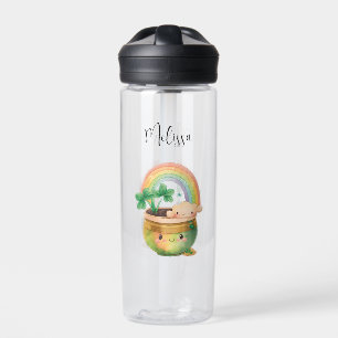 Whimsical Planter with Rainbow & Clover Water Bottle