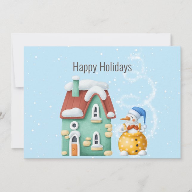 Whimsical Plasticine Snowman Customisable Holiday Card (Front)