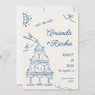Whimsical Playful Champagne Tower Doodle Wedding Save The Date