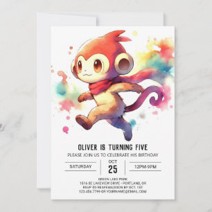 Whimsical Playful Monkey Birthday Invitation