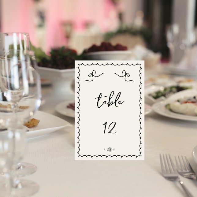 Whimsical Playful Retro Hand Drawn French Wedding Table Number (Creator Uploaded)